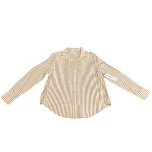 Women's Light Tan and Ivory Striped Button Down Shirt Size M NWT